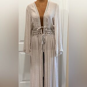 Rebellion Again BOHO Maxi Beach Cover up with Lace Trim Elegant and Lightweight